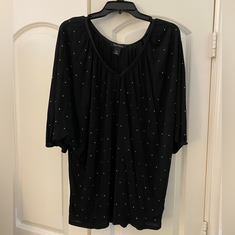 White House Black Market, Sparking Black Blouse, Size XL